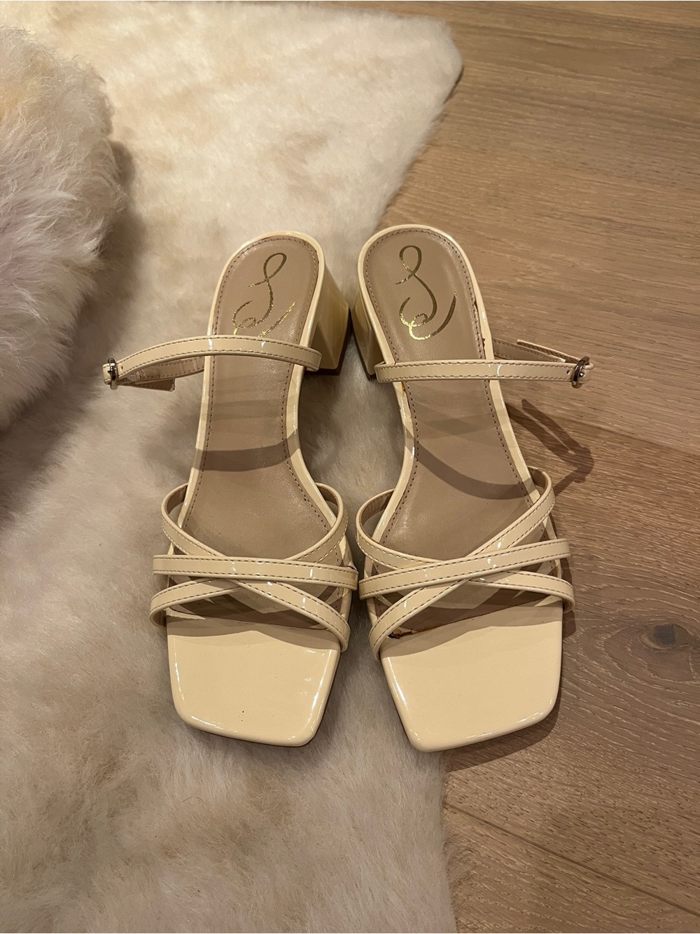Sam Edelman Cream Color Strappy Block Heel Sandals - Women